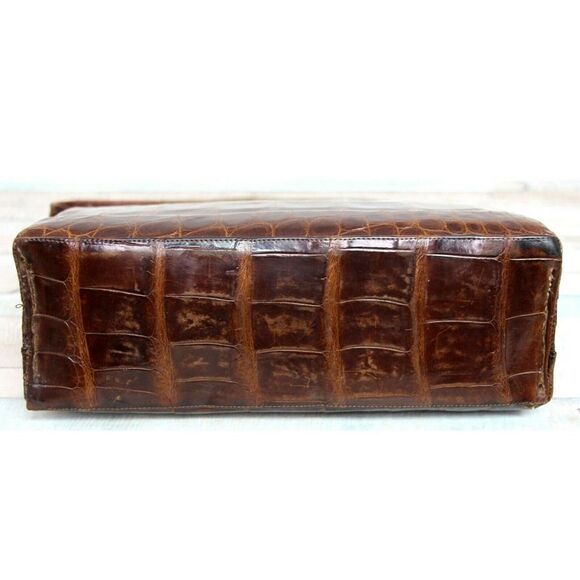 VINTAGE DEITSCH GENUINE CROCODILE BROWN LEATHER FRAME HANDBAG POCKETBOOK - Picture 6 of 12